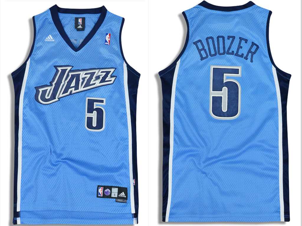 Men%27s UTAH JAZZ #5 Carlos Boozer Light Blue ADIDAS SWINGMAN JERSEY->denver nuggets->NBA Jersey
